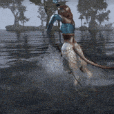 a person in a video game is standing in the water