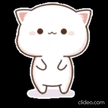 a cartoon cat is walking and smiling with its mouth open .