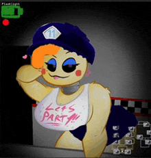 a cartoon character is wearing a shirt that says lets party