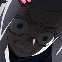 a close up of a person 's face with a very angry look on their face