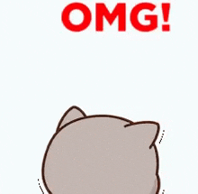 a cartoon cat is standing in front of a white background with the words `` omg '' written on it .