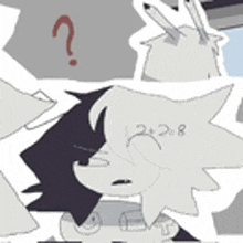 a cartoon drawing of a wolf with a question mark on its head .