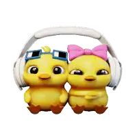 two yellow ducks wearing headphones and sunglasses