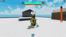 a screenshot of a video game shows a dinosaur with a speech bubble that says " spawn "