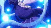 a girl with long hair is dancing in a blue light