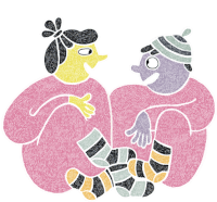 Peter And Lotta In Pajamas, Socks, And Hats Sticker - Cosy Love Socks Sweet Stickers
