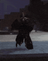 a skeleton is flying through the air at night