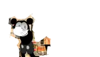 a cartoon of mickey mouse wearing a mask with a newspaper behind him