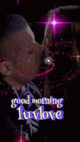 a picture of a man kissing a woman with the words good morning 1u vlove