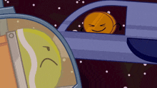 a cartoon character with a sad face is looking out of a space ship window