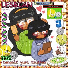 a cartoon drawing of two girls with the word lesbian on it