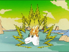 a cartoon drawing of a unicorn surrounded by yellow lightning