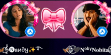 a picture of a man and a woman with the name nandy on the bottom right