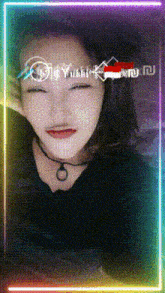 a woman 's face is surrounded by a rainbow colored border and the word yuhi is on the bottom right