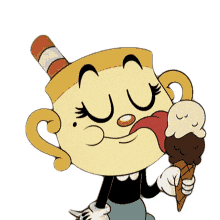 having ice cream chalice cuphead show licking the ice cream delicious