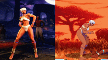 a woman in a bikini is standing next to a man in a robe in a video game
