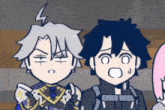 a cartoon character with a lightning bolt on his head is standing next to another character