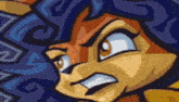 a close up of a cartoon character 's face with an angry look on his face .