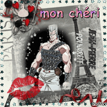 a picture of a man with the words mon cheri written above him