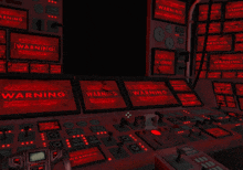 a warning sign is displayed on a monitor in a dark room