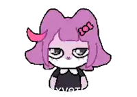a pixel art drawing of a girl with purple hair and pink horns