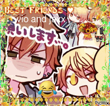 a collage of cartoon characters with the words best friends vio and jaxx