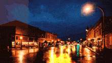 a painting of a city street at night with a sign that says ' abercrombie & fitch ' on it