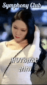 a symphony club hotbabe ann poster with a woman holding her hair