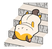 a cartoon cat is laying on its back on some stairs .