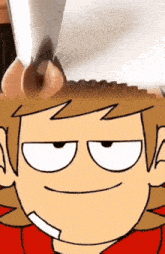 a close up of a cartoon character 's face with a smiley face