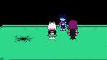 a group of pixel art characters are standing next to each other on a green background .