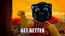 a cartoon character is wearing a black panther mask and says " get better "