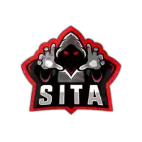 a black and red logo for sita with a hooded figure