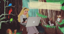 a cartoon princess is using an apple laptop