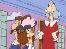a group of cartoon characters are standing in a room