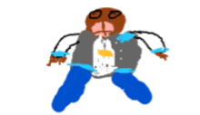 a child 's drawing of a man with a beard and blue pants