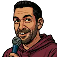 a man with a beard is holding a microphone in his hand