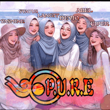 a group of girls are standing next to each other and the word pure is on the bottom