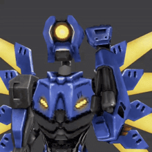 a blue robot with the number v1 on its chest