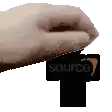 a hand is holding a sign that says source on it