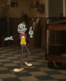a cartoon character wearing a tuxedo and bow tie is dancing