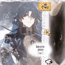 a man with long black hair is standing next to a black cat .