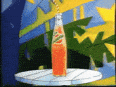 a bottle of mirinda is on a table with a straw