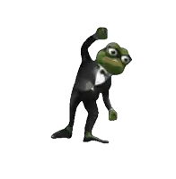a frog wearing a tuxedo and bow tie is dancing