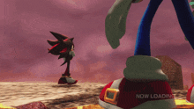 shadow the hedgehog and sonic the hedgehog are standing next to each other in a video game that says now loading