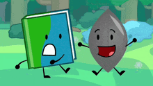 a book and a leaf are standing next to each other in a forest