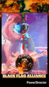 a poster for black flag alliance with a picture of a bear playing a guitar