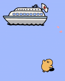 a cartoon of a boat with the words " semangat dapetin kapal pesisir nah "