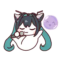 a cartoon of a girl singing into a microphone with a bubble in the background
