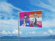 a flag with a ladybug and cat noir on it